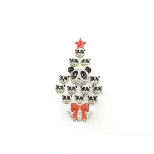 100 -stcs/lot vintage stijl Crystal Multi Panda Christmas Tree Broches Fashion Women/Men Juwelierbroche Pin