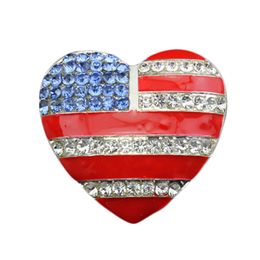 100 Unids / lote Broches en Forma de Corazón de Tono Dorado Patriótico Esmalte de Cristal de Diamantes de Imitación EE. UU. Bandera de Estados Unidos Broche de Joyería de Traje Patriótico Americano