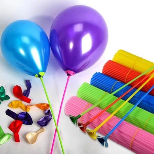 100 pcs/lot 27 cm porte-ballon bâton coloré PVC tiges ballon support bâtons avec tasse fête d'anniversaire décoration fournitures accessoires