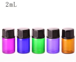 100 stks / partij Gratis Verzending 2 ml Kleurrijke Essential Oil Flessen Mini Transparante Glas Sample Fials Fles Container