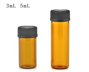 Bouteilles d'huile essentielle transparentes ambre 3ml 5ml, petits flacons d'échantillon en verre, conteneur 3 insertions différentes, 100 pièces/lot