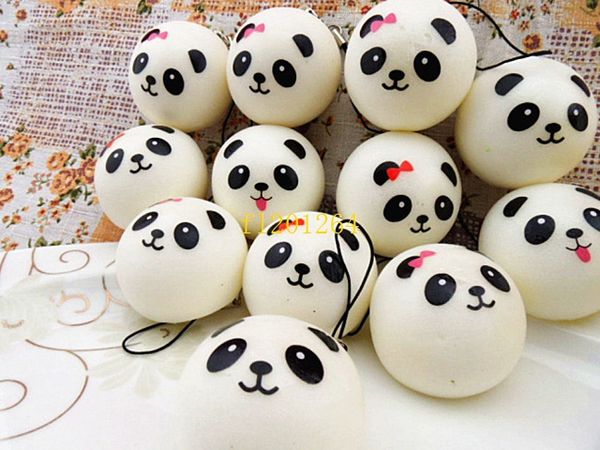 100 unids / lote Envío Gratis 4 cm Jumbo Panda Squishy Charms Kawaii Buns Bread Cell Phone Key / Bag Strap Colgante Squishes Bag Piezas Accesorios