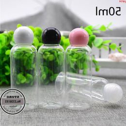 100 unids/lote botellas de tapa esférica de 50 ml, envases cosméticos de plástico para medicina, botellas recargables Sqowo