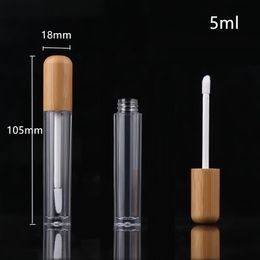 100 unids/lote 5ml tubos vacíos de brillo de labios de bambú Natural DIY botellas de bálsamo labial viales cosméticos maquillaje contenedores de viaje con varita