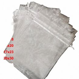 100 unids/lote 5x7 17x23 35x50cm grandes bolsas de organza blancas bolsas con cordón para cuentas de joyería bolsa de embalaje de regalo para fiesta de boda Logo 16dt #