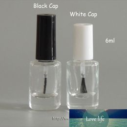 100 unids/lote 6ml botellas de esmalte de uñas de vidrio transparente vacío en forma redonda con tapa blanca y negra