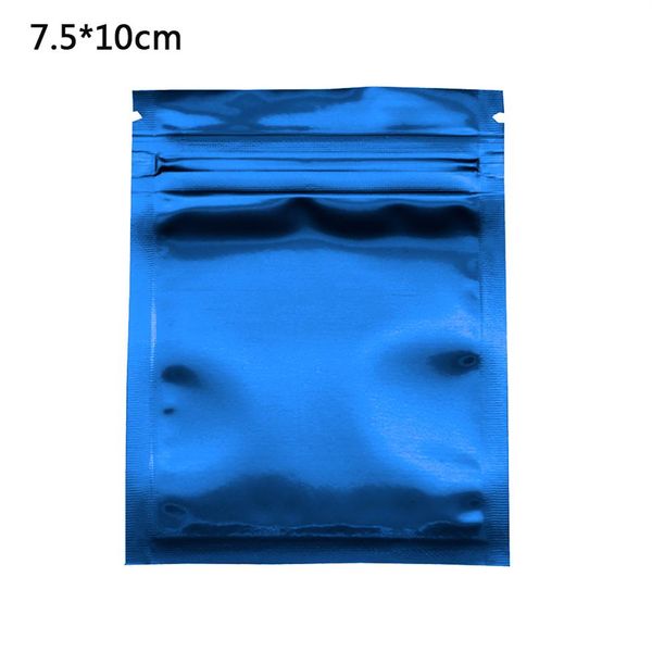 100pcs / lot 7 5x10cm Bleu Brillant Mylar Feuille Sac D'emballage Thermoscellage Fermeture Éclair Feuille D'aluminium Auto Joint De Qualité Alimentaire Emballage De Stockage Pouch220I