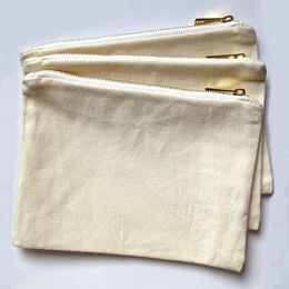 100pcs / lot 7x10 pouces sac de maquillage en toile de coton naturel vierge avec doublure de couleur assortie blanc sac cosmétique pour impression bricolage en stock299h