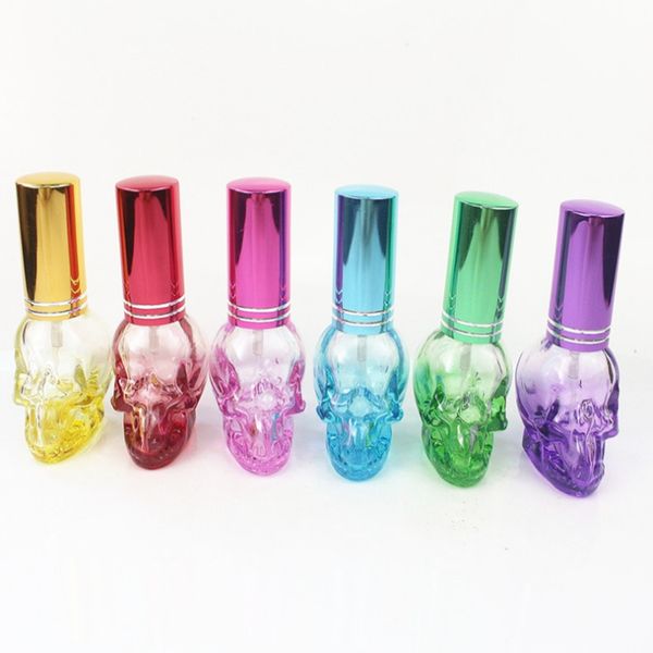 Bouteille de parfum vide Portable de voyage, atomiseur de parfum en verre, étui à pompe de parfum, Design crâne, 8ml, 100 pièces/lot