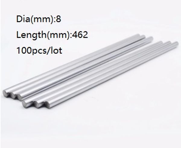 100 pcs/lot 8x462mm Dia 8mm arbre linéaire 462mm de long arbre trempé roulement barre de tige en acier chromé pour pièces d'imprimante 3d routeur CNC