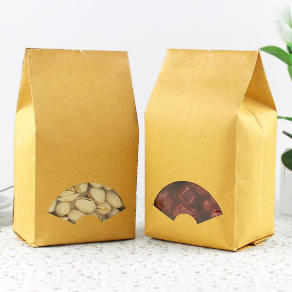 100 unids/lote-9*22 + 6,5 cm bolsa de ventana de órgano de papel Kraft para regalo/té/dulces/joyería/empacado de pan bolsa de papel para alimentos bolsas de embalaje DIY