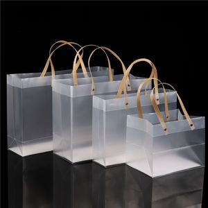 100pcs/lot 9 Size PP Plastic Bag with Handle PVC Transparent Frosted Gift Bag Factory Wholesale