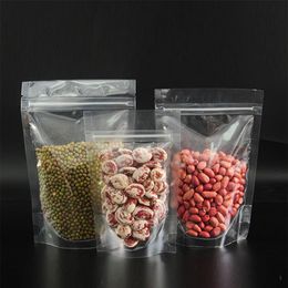 100 unids / lote 9x13 cm Stand Up Zip Lock Nuts Bolsas de almacenamiento de alimentos Plástico transparente Paquete resellable Bolsa Grip Seal Bolsa de embalaje para Scente267u