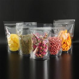 100 unids / lote 9x13 cm Stand Up Zip Lock Nuts Bolsas de almacenamiento de alimentos Plástico transparente Paquete resellable Bolsa Grip Seal Bolsa de embalaje para Scente277t