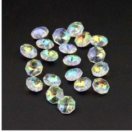 100 unids / lote AB 14 mm Crystal Octagon Bead para Chandelier Prism Parts 2 agujeros Crystal Glass Chandelier Parts Crystal Hanging Drop2312