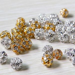 100 pçs / lote liga contas de cristal 8mm 10mm ouro prata redonda pavimentar contas de bola de discoteca strass cristal espaçador contas para jóias diy fi212e