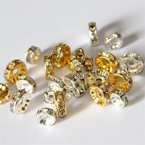 100pcs / lot alliage cristal perles rondes entretoises perles 6mm 8mm 10mm or argent perles en vrac pour colliers bracelet résultats de bijoux 185K