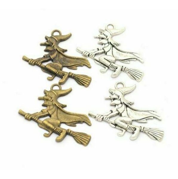 100 Pcs/lot alliage sorcière breloques Antique argent bronze pendentif à breloques pour collier fabrication de bijoux résultats 37x31mm