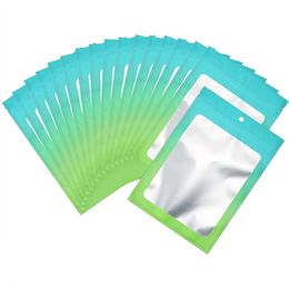 100pcs / lot sac en papier d'aluminium pochette de rangement de couleur dégradée pochettes refermables anti-odeurs