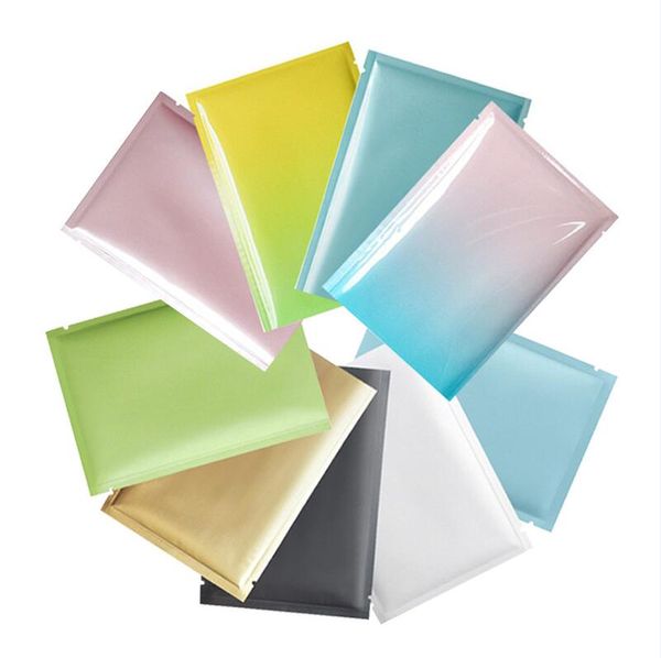 100pcs / lot sacs en papier d'aluminium ouvert dessus anti-odeur pochettes plates bijoux alimentaires sac d'emballage cosmétique emballage de détail en plastique coloré