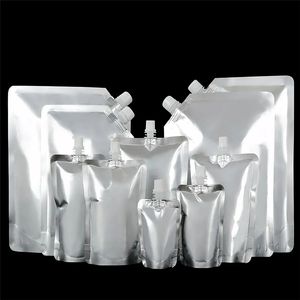 100 pcs/lot pochette liquide en aluminium avec bec verseur debout pochette réutilisable de stockage d'emballage