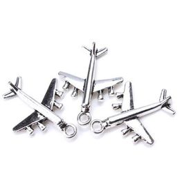 100 stcs Lot Ancient Silver Alloy Airplane Aircraft Charms Hangers voor doe -het -zelf sieraden maken bevindingen 27x21mm275F