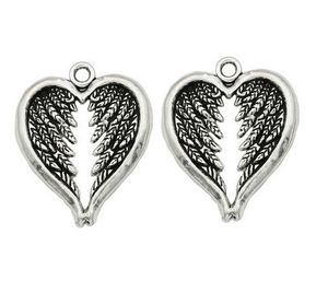 100 unids/lote colgantes de dijes de corazón de alas de Ángel de aleación de plata antigua para hacer joyas diy 22x16mm