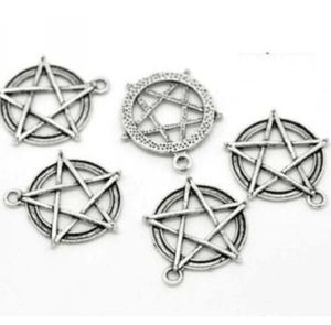 100 unids/lote colgantes de pentagrama de estrella de aleación de plata antigua para hacer joyas diy hallazgos 31x28mm