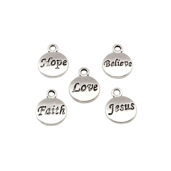 100pcs Lote Antigua Silver Hope Believe Faith Jesus Charms Pendants para joyas que hacen hallazgos del collar de la pulsera 11 5x15 5 mm 296o