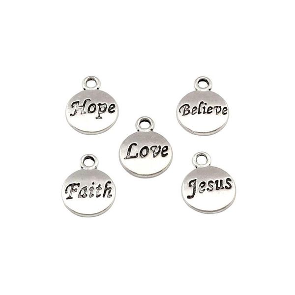 100pcs Lot Antigua Silver Hope Cree Love Faith Jesus Charms Pendants para joyas que hacen pulseras Hallazgos del collar 11 5x15 5 mm 211t