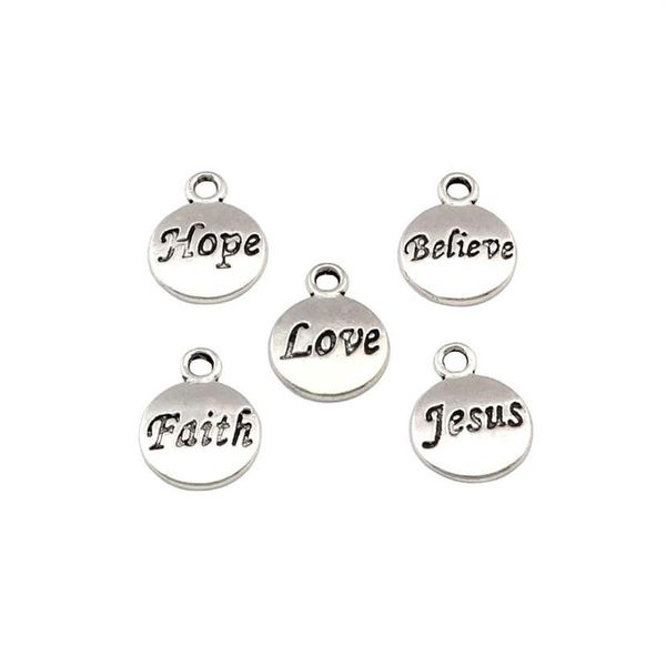 100pcs Lot Antigua Silver Hope Believe Faith Amor Jesus Charms Pendants para joyas que hacen hallazgos del collar de la pulsera 11 5x15 5 mm 284J