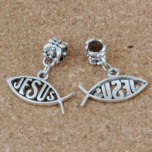 100pcs / lot Antiqued Silver Jesus Fish Charms Dangles Perles Pour La Fabrication De Bijoux Bracelet Collier Résultats 23x 25mm A-213a