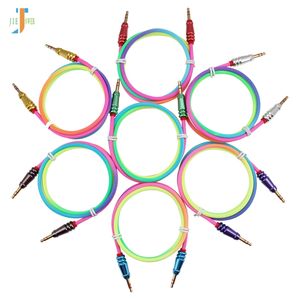 100 pcs/lot câble Audio 3.5 Jack mâle à mâle arc-en-ciel rond balle tissu Audio Aux câble pour iPhone voiture casque haut-parleur fil ligne Aux cordon