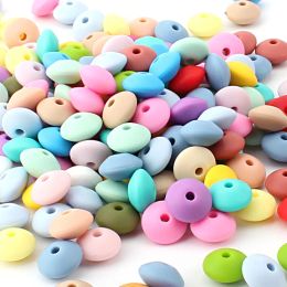 100pcs / lot baby silicone perles 12 mm letras silicona lentilles perles bricolables de detrants de bébé à croquer