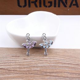 100 PZ / lotto Ballerina Ballet Charms pendnat Dancer Dancing Girl Charm Argento placcato Strass Charms 20 30 mm219a