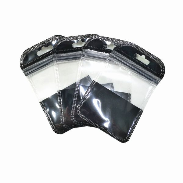 100 unids/lote bolsa negra con cremallera autosellada con orificio para colgar accesorios de productos electrónicos bolsa de almacenamiento bolsas de plástico con ventana transparente 4 tamaños