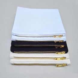 100pcs / lot sac de maquillage fille en toile de coton vierge 7x10in sac cosmétique en toile doublé noir sac à crayons en coton blanc naturel solide cosmet269P