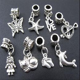 100pcs lot Butterfly Cat Girl Heart Charm Metal Alloy Big Hole Beads Fit European Bracelet Jewelry DIY Loose Beads254A