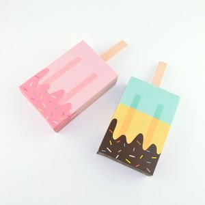 100 stks / partij Candy Boxes Ice Cream Shape Geschenkdozen Gymboree Popsicle Party Gunsten Houders 2 Kleuren Roze Blauw