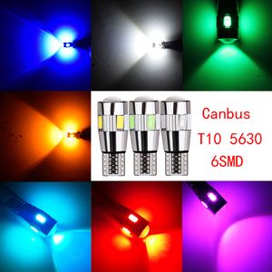 100 stks / partij Auto Bollen CANBUS T10 W5W 5630 6SMD LED voor Auto-kenteken Lichtklanklamp 12V