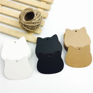 100pcs / lot tête de chat blanc noir brun kraft tags en papier artisanat vierge prix hangage de Noël cartes cadeaux 5.2 * 6,5 cm