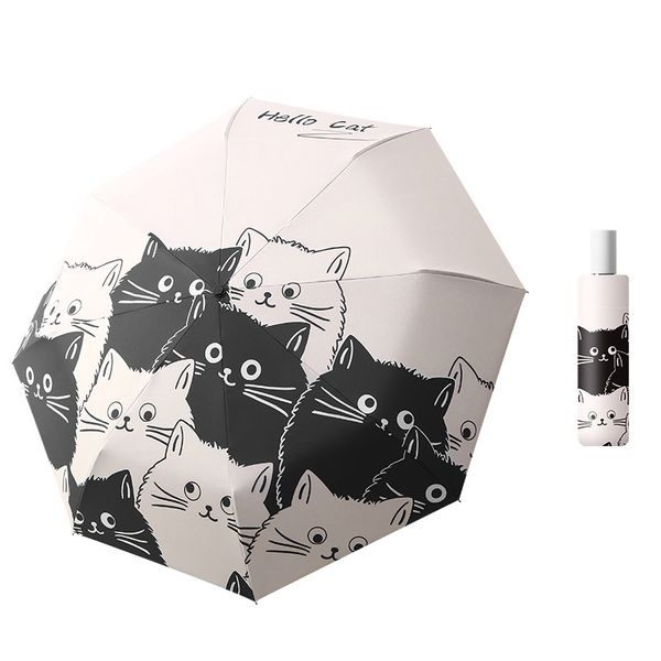 100pcs / lot Cat Umbrellas Automatic pliing Pain and Sun à double usage Umbrella Black revêtement