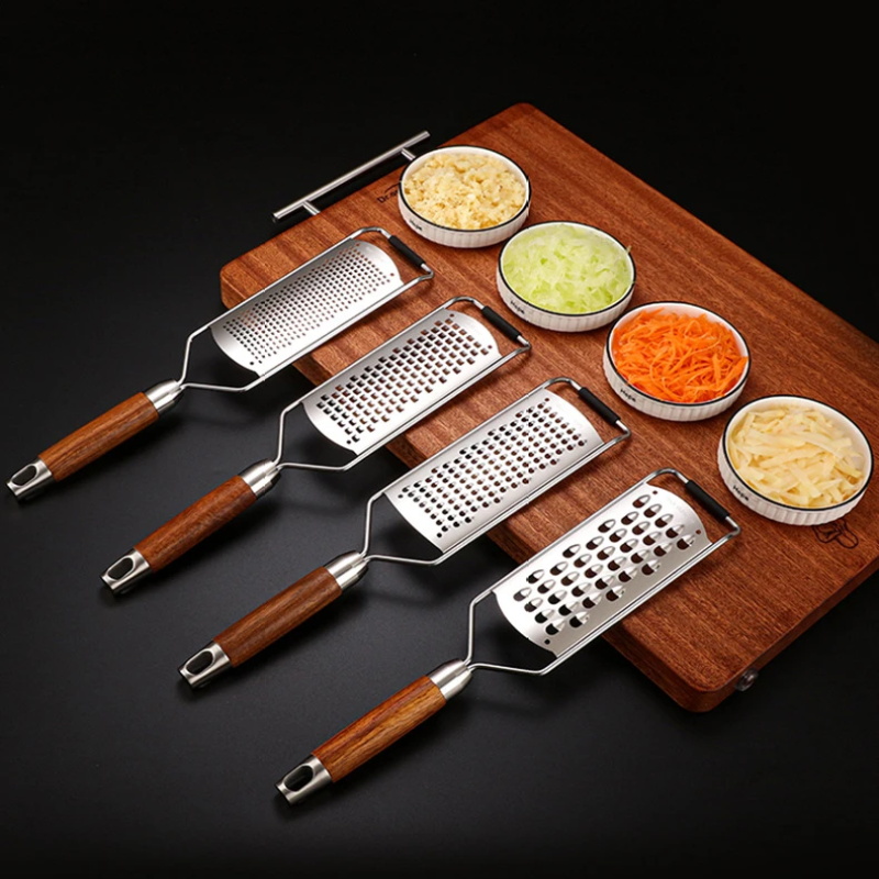 100PCS/lot Cheese Graters Vegetable Tools Food Slicer Stainless Steel Wooden Handheld Multifunction Tools Vegetable Grater Garlic Grinder