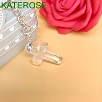 50pcs Concours de fête religieuse Choix Crystal Cross Key Chain dans Boad Box Crucifix Kecheschains Church Wedding Favors Baby Baptême Souvenir