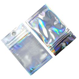 100 Pcs / lot Effacer Holographique Feuille D'aluminium Ziplock Paquet Sac Snack Joint Joint En Plastique Mylar Poche pour Cadeaux De Fête Craft Packing214v