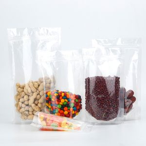 100 pcs/lot clair fermeture éclair Poly plastique emballage sacs Grip joint alimentaire sac tenir debout sachets de stockage des aliments avec thé encoche 12x19.5cm
