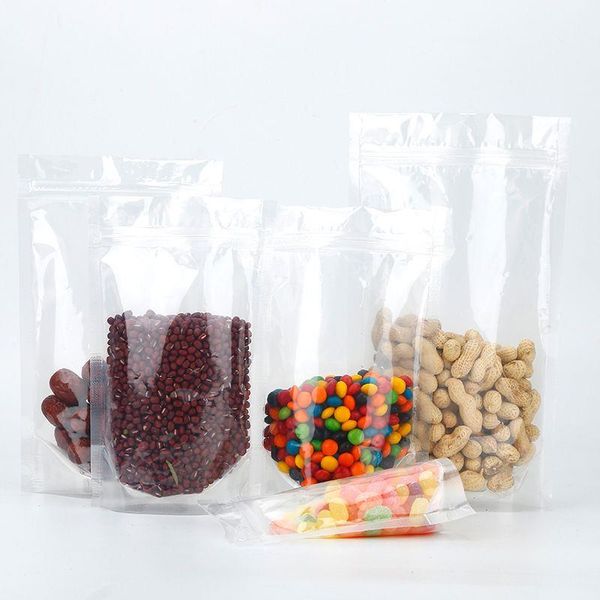 100 unids / lote Clear Zip Lock Poly Bolsas de embalaje de plástico Sello de agarre Bolsa de alimentos Stand Up Bolsas de almacenamiento de alimentos con muesca de té 12x195 cm Mteqw