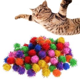 Cat Toys 100 stks / partij Kleurrijke Mini Sparkly Glitter Tinsel Balls Kleine Pom Ball voor Toys1