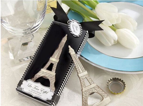 100 pcs/lot livraison gratuite nouveauté créative articles de fête à la maison la tour Eiffel ouvre-bouteille faveurs de mariage, emballage de boîte-cadeau