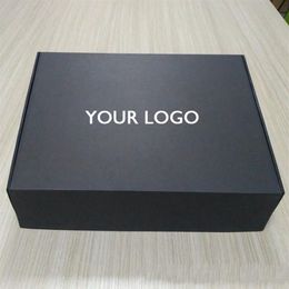 Boîtes ondulées noires personnalisées avec logo, boîte postale, emballage pour vêtements, perruques de cheveux, cadeau 2406, 100 pièces par lot